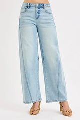 Mid Rise Fit Barrel Jeans With Plus Size Risen