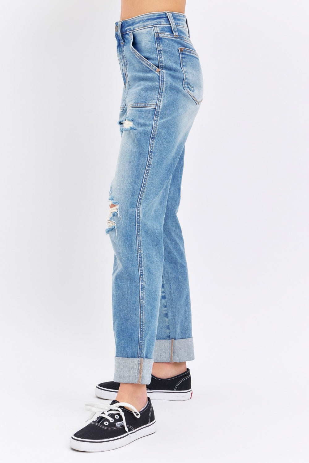 Distressed Straight Jeans with Patch Pockets Judy Blue   