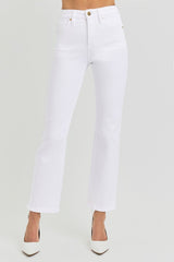 Tummy Control Elastic Band High Rise Crop Straight Jeans Risen White 0(24) 