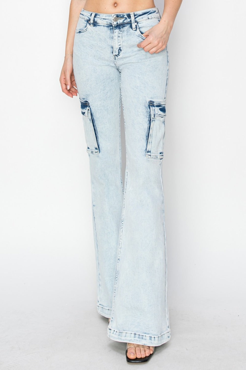 High Rise Cargo Flare Jeans Risen   