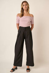 Deep Pleated High Waisted Wide Leg Pants Mittoshop Black S 