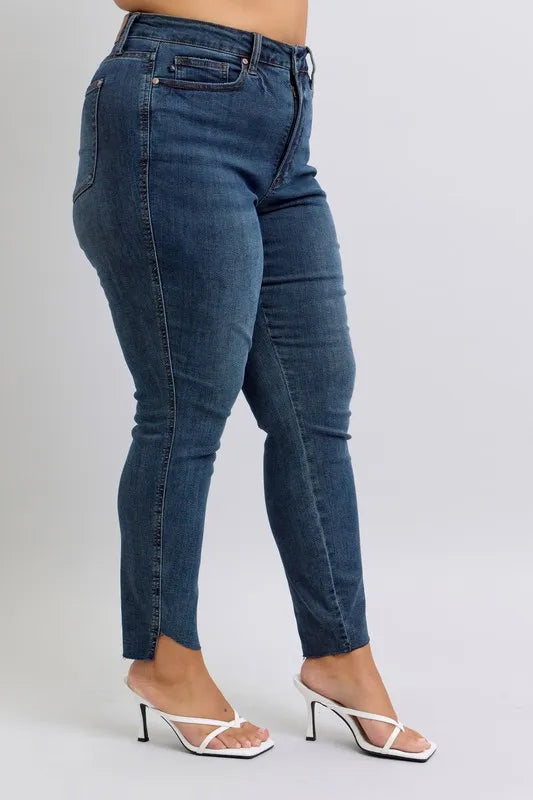 High Waist Tummy Control Step Hem Skinny Jeans Plus Size Judy Blue