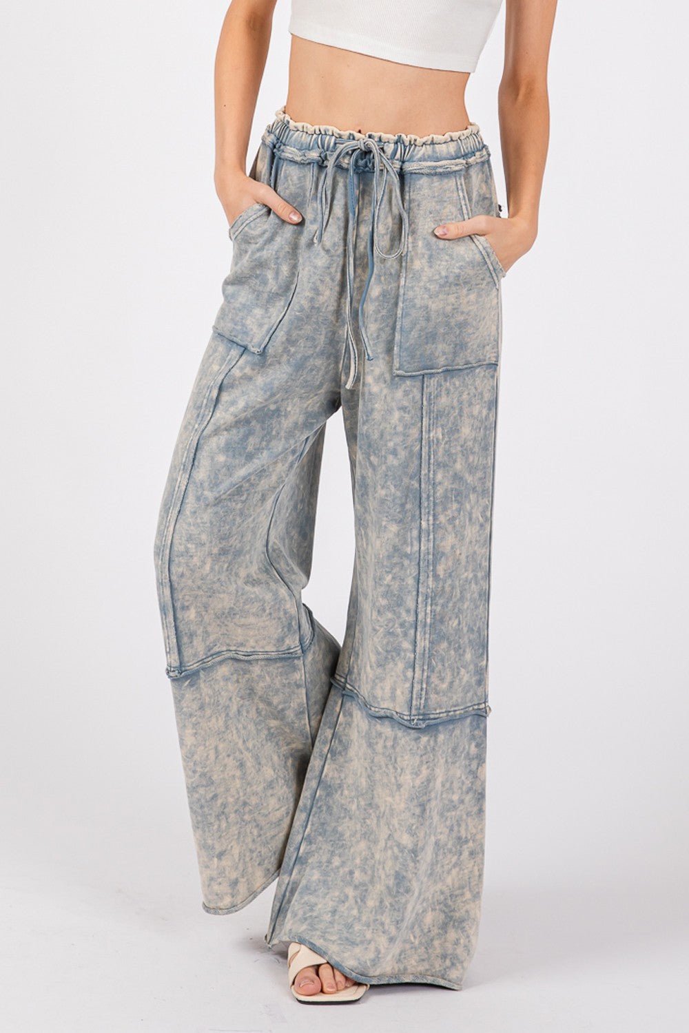 Mineral Washed Terry Wide Leg Pants Sage + Fig   