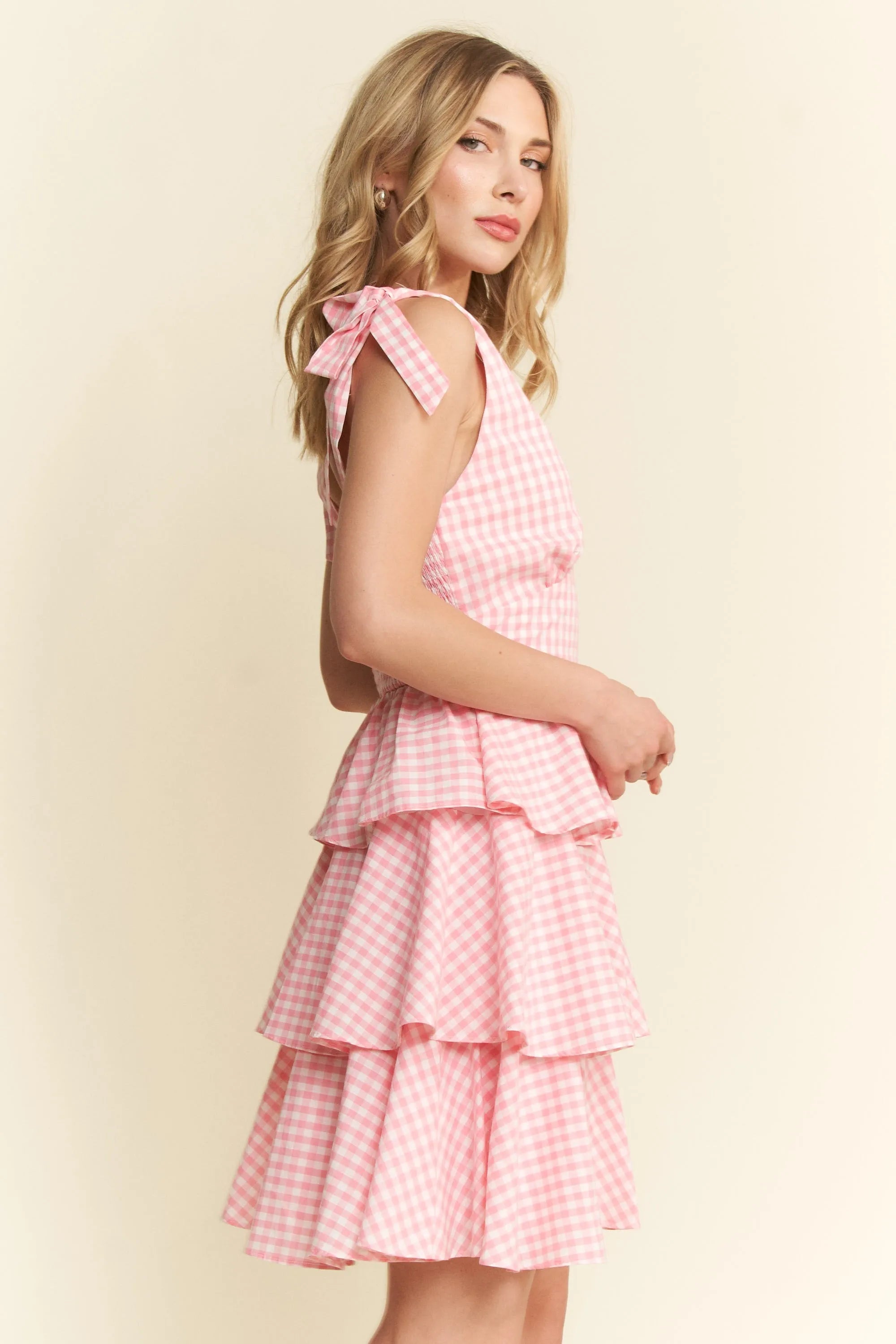 Gingham Tiered Mini Dress Jade By Jane