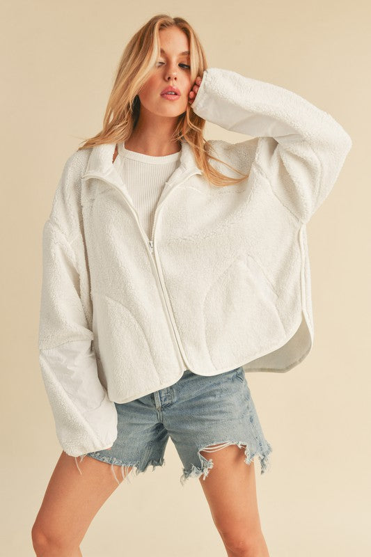 Zip Up Drop Shoulder Fleece Jacket Aemi + Co   