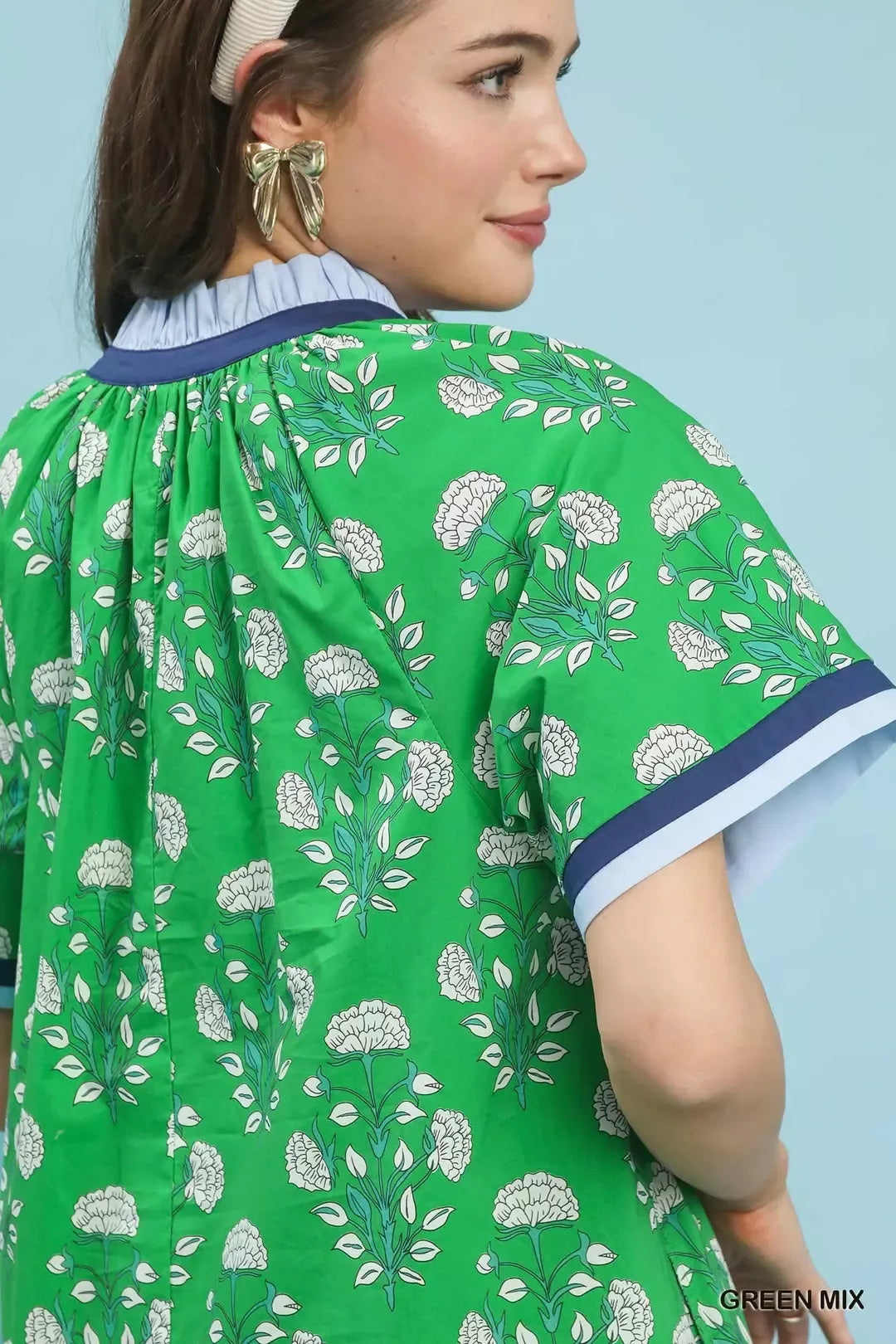 Printed Split Neck Short Sleeve Shift Dress Umgee