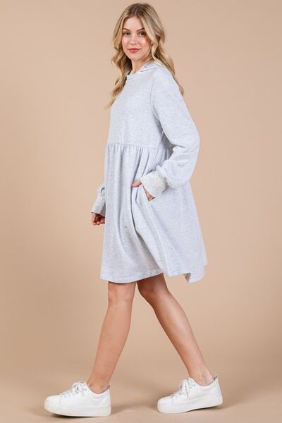 Long Sleeve Hooded Sweatshirt Pocket Dress Ces Femme