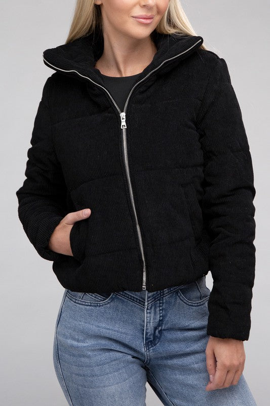 Corduroy Zip-Up Jacket SALE Black S 