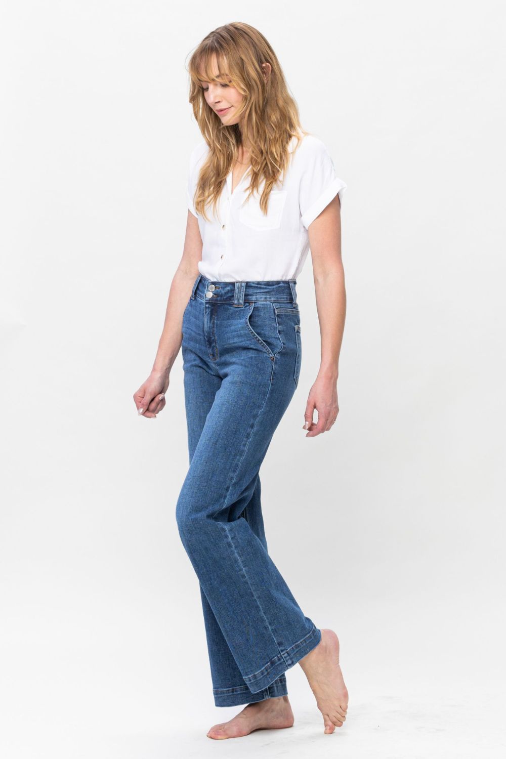 Double Button Wide Leg Jeans Judy Blue   