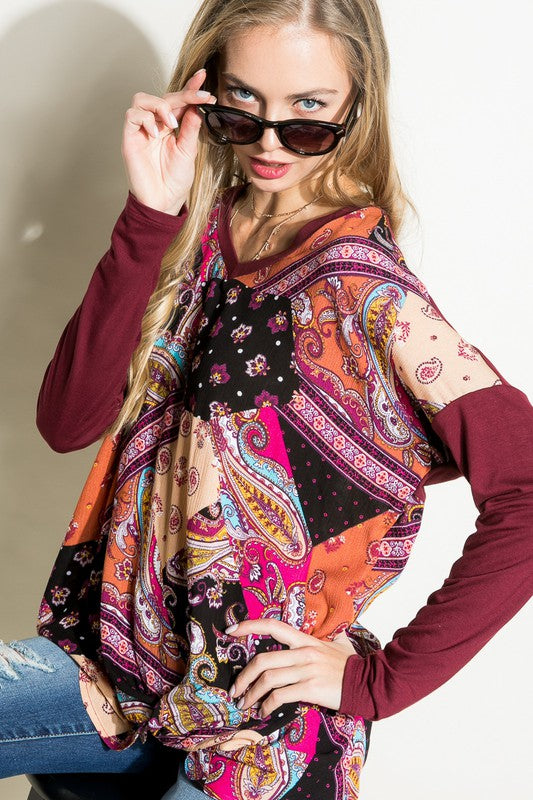 Paisley Mixed Boxy Top - Plus e Luna   