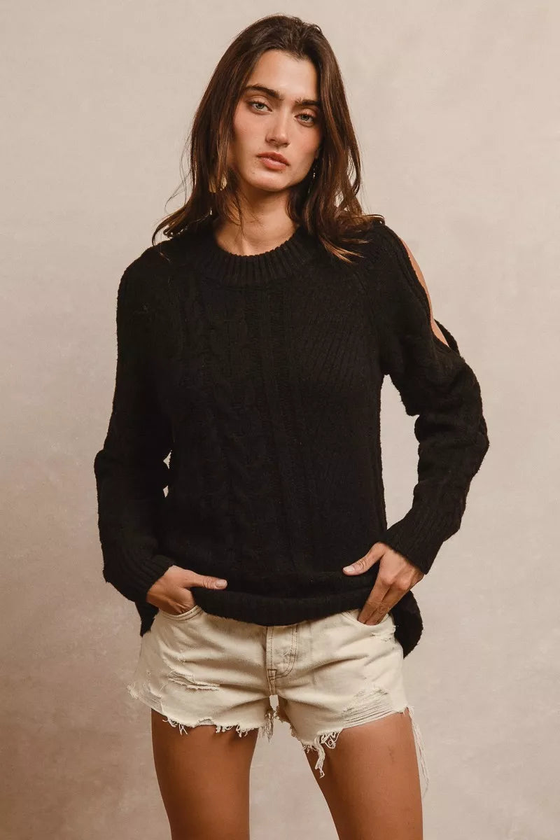 Twist Knitted Open Shoulder Sweater BiBi