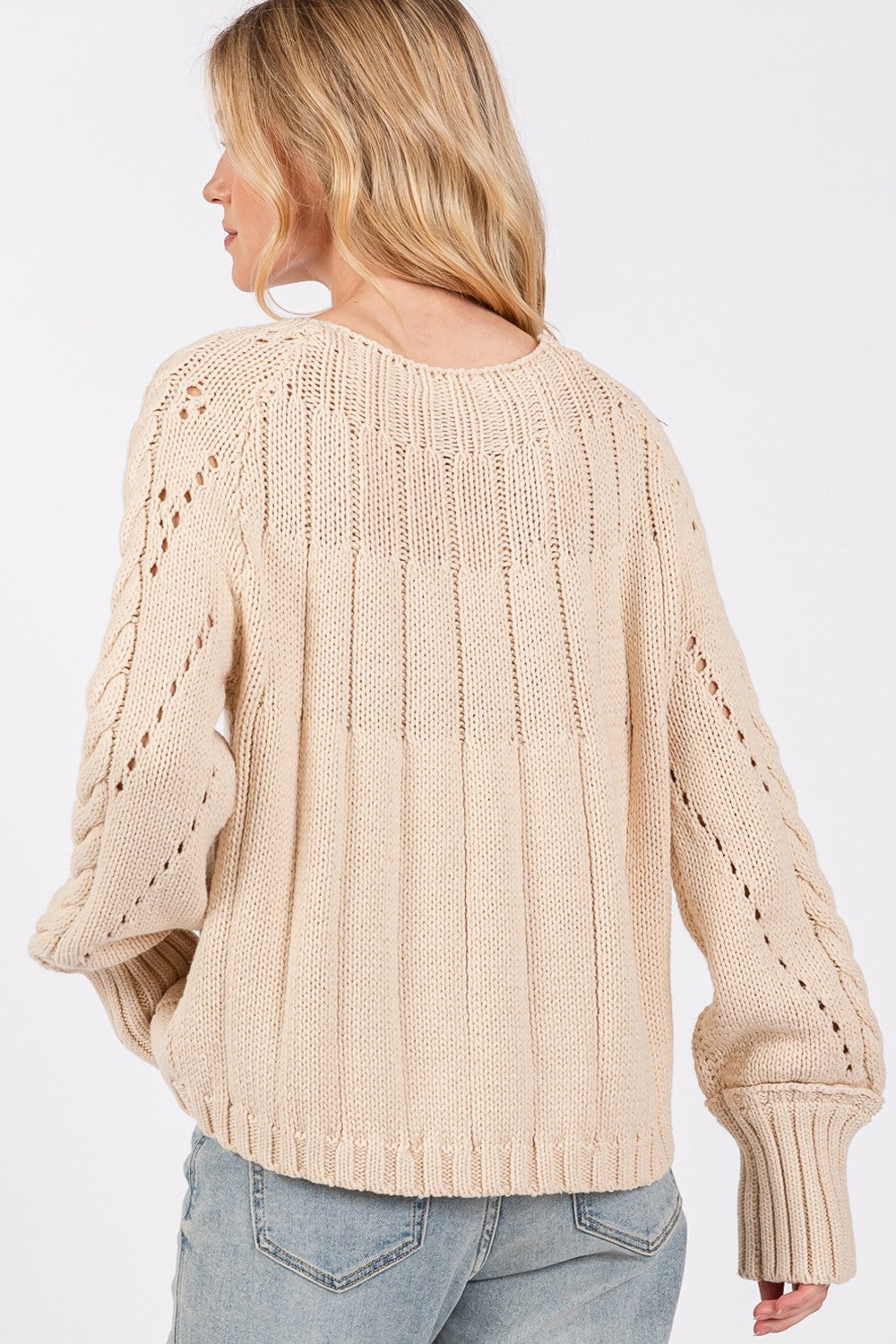 Cable-Knit Long Sleeve Sweater Sage + Fig   