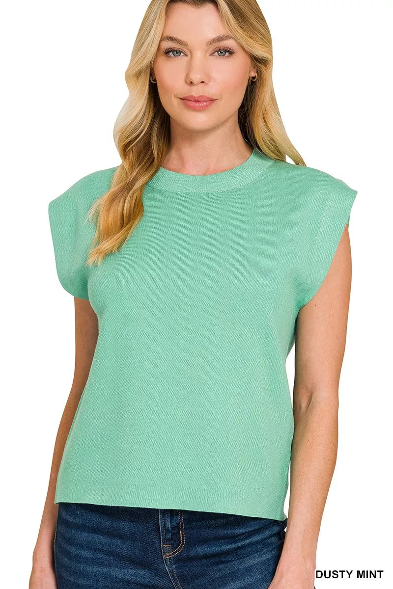 Round Neck Viscose Sweater Vest ZENANA DUSTY MINT S