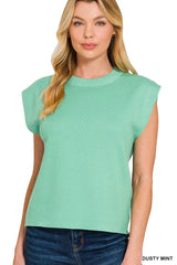 Round Neck Viscose Sweater Vest ZENANA DUSTY MINT S