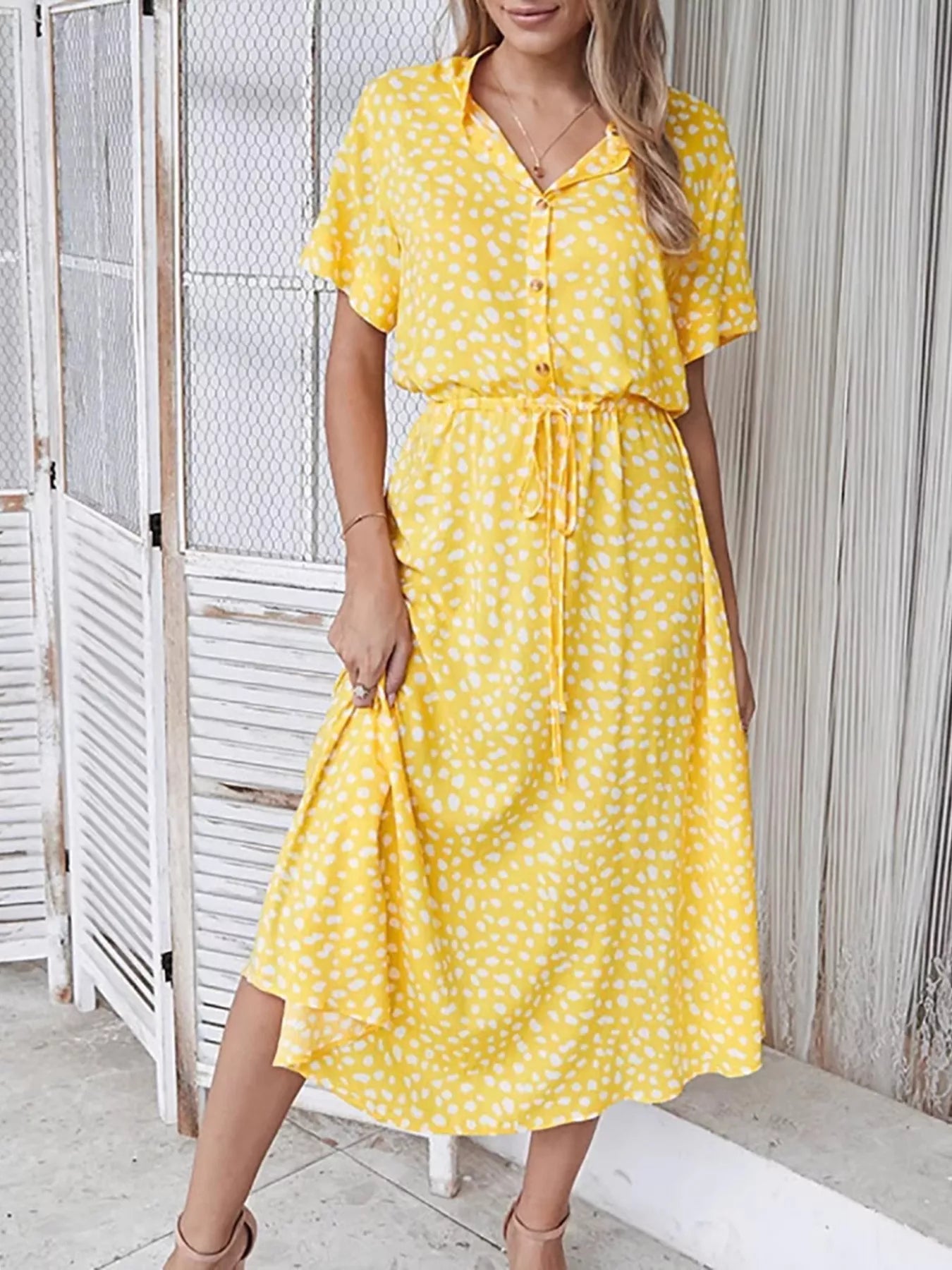 Polka Dot Button Front Midi Dress Simmer & Fay