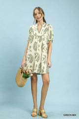 Mix Paisley Scallop Trim Dress Umgee