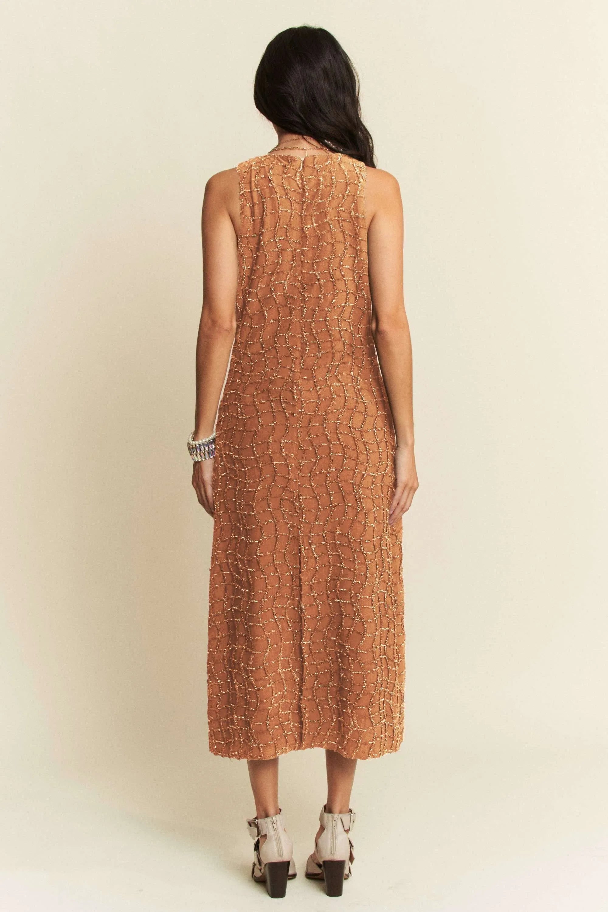 Golden Textured Zippered Midi Dress Davi & Dani
