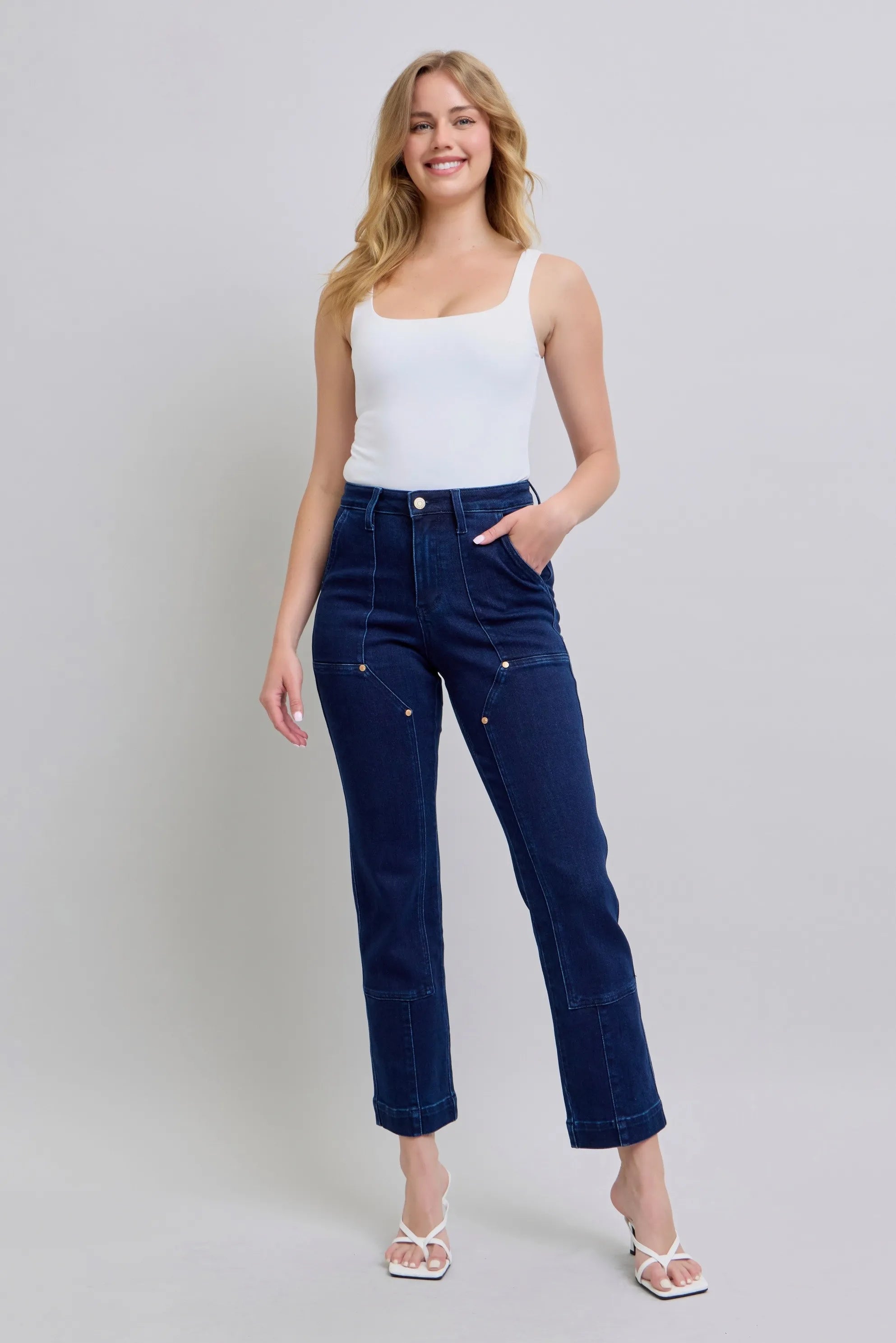 High Waist Work Wear Knee Patch Straight Jeans With Plus Size Judy Blue