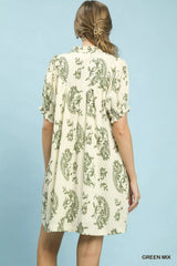 Mix Paisley Scallop Trim Dress Umgee