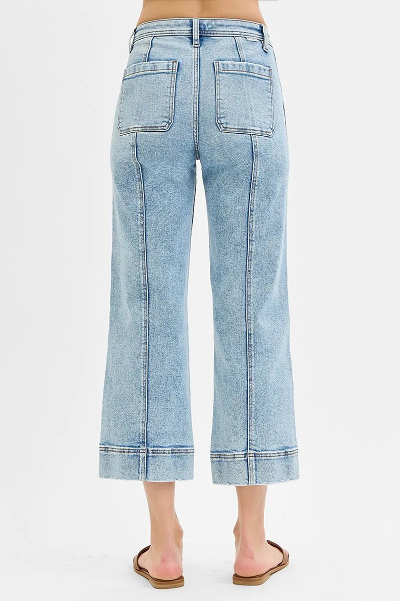 High Rise Crop Wide Front Seam Detailed Jeans With Plus Size Risen