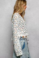 Openwork Floral Crochet Cardigan with Tassel Hem POL