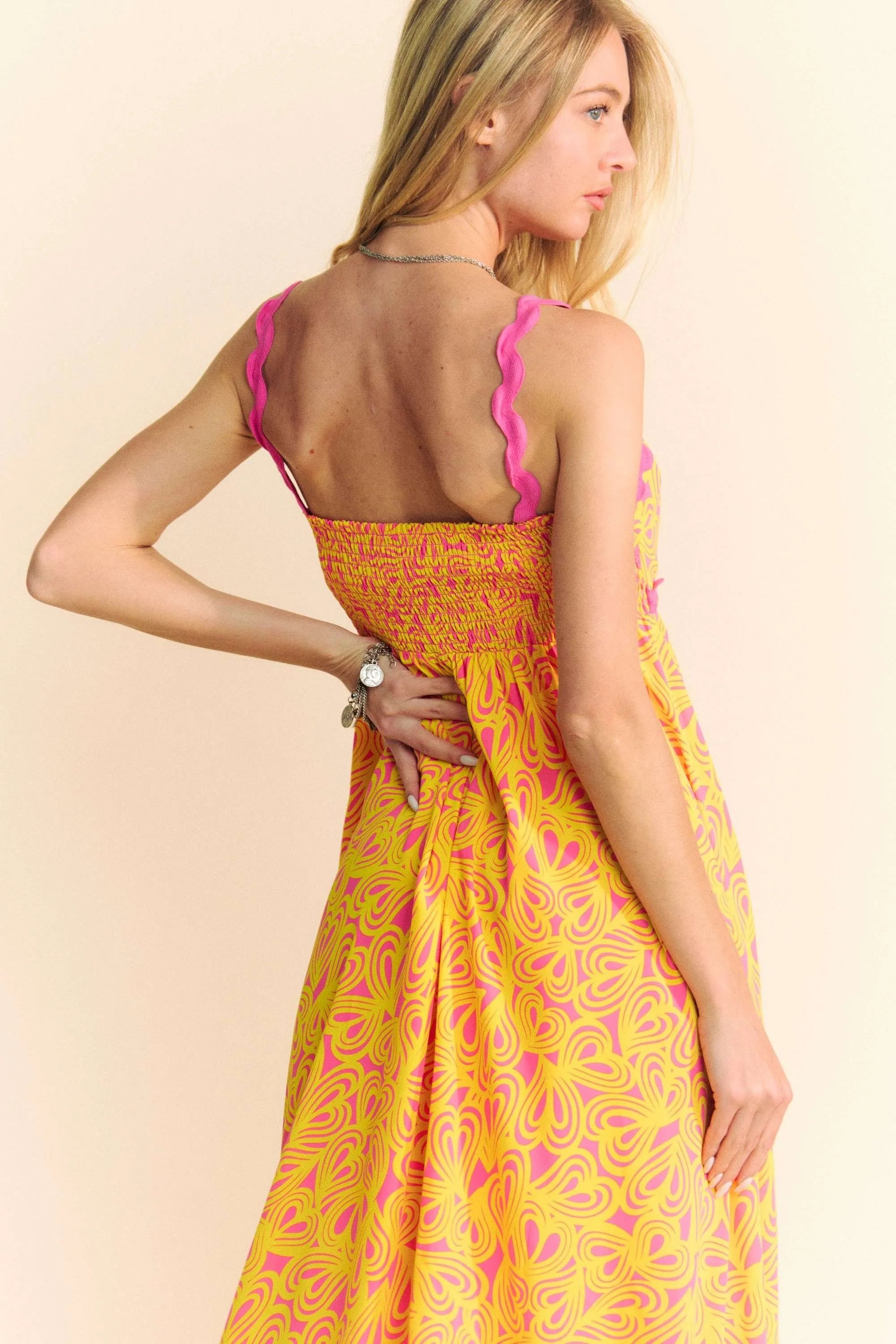 Geo 2 Tone Printed Wavi Trim Tiered Maxi Dress Davi & Dani