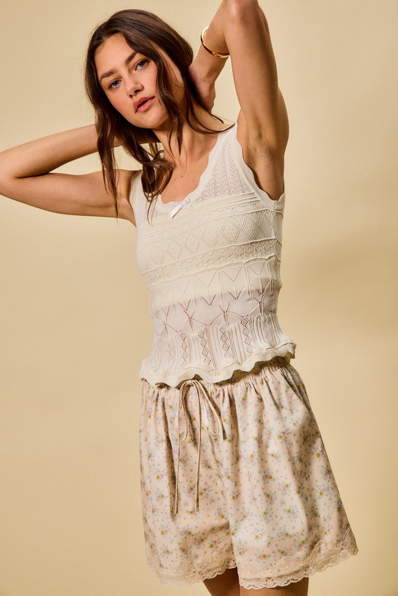 Scallop Ribbed Sleeveless Knit Top So Me