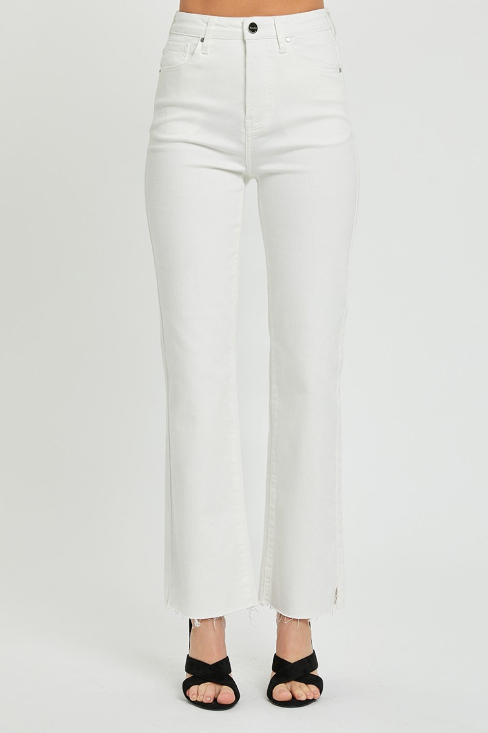 White High Rise Tummy Control Straight Jeans Risen   