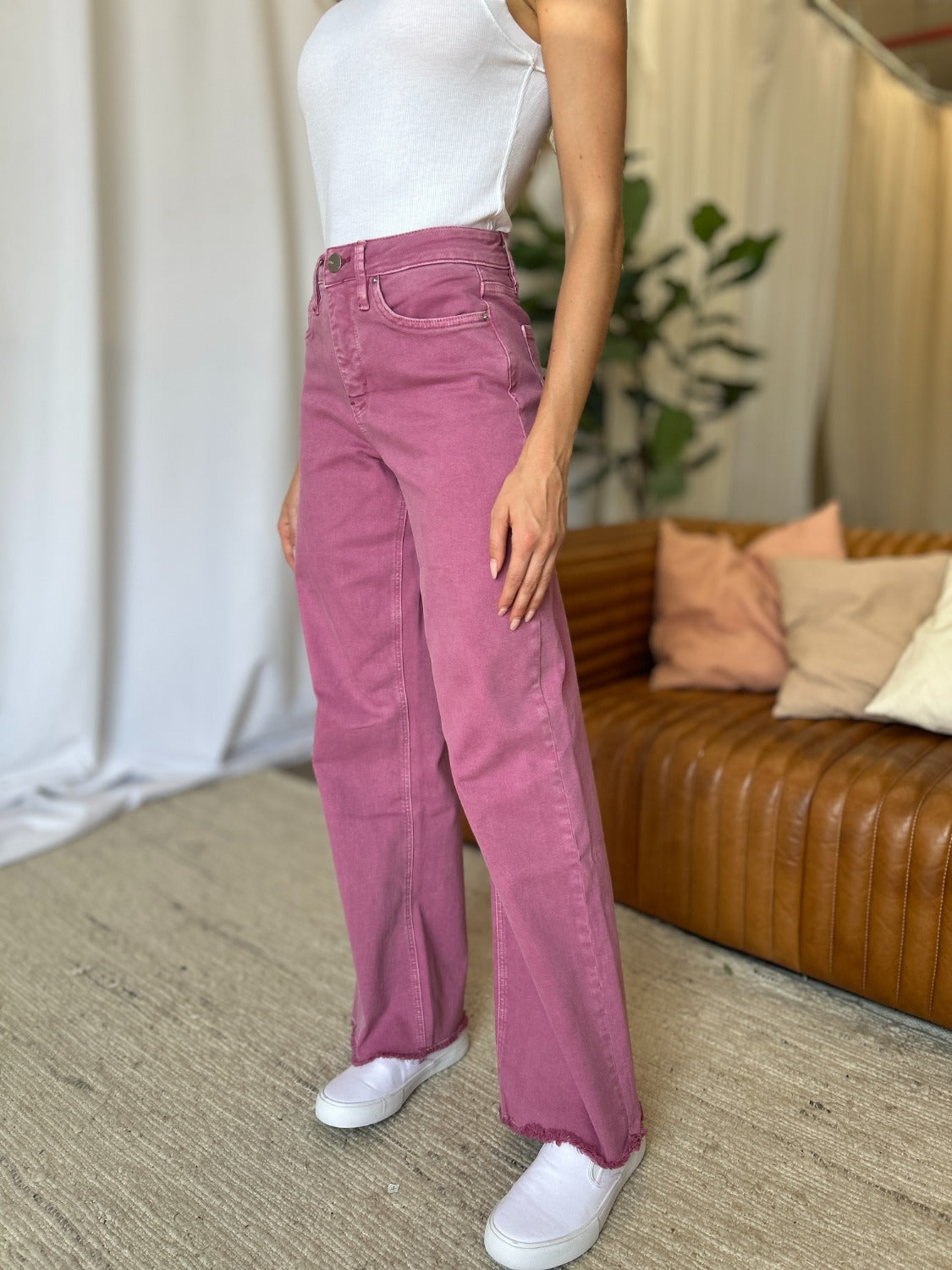 High Rise Garment Dye Wide Leg Jeans RFM   