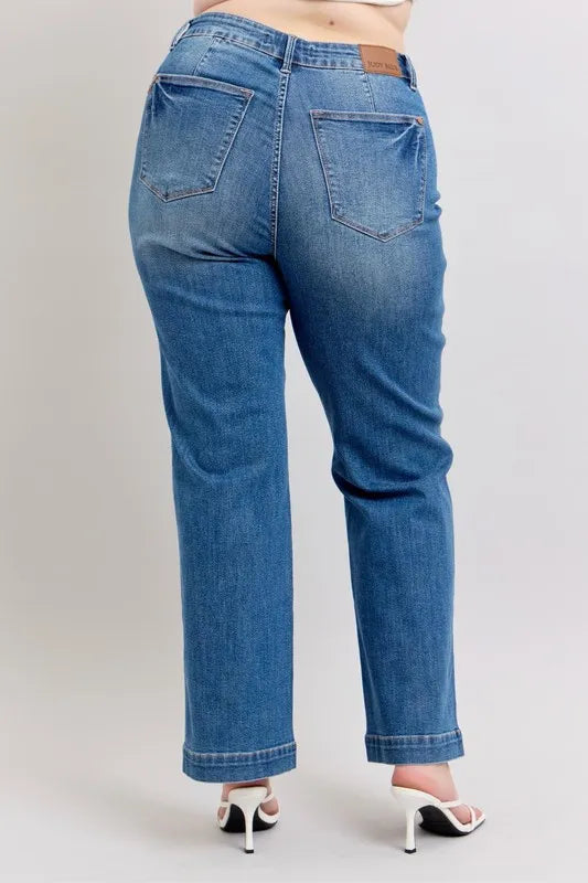 High Waist Contrast Thread Straight Jeans With Plus Size Judy Blue