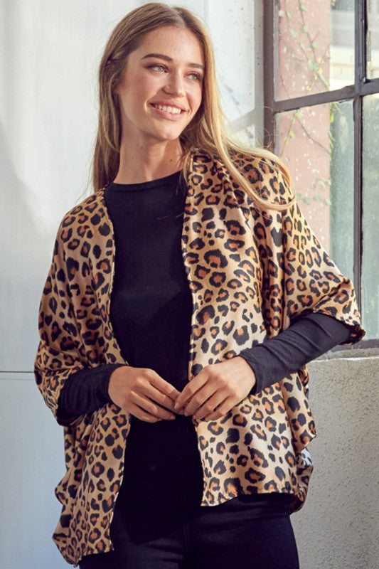 Cheetah Print Dropped Kimono Cardigan - Plus e Luna   