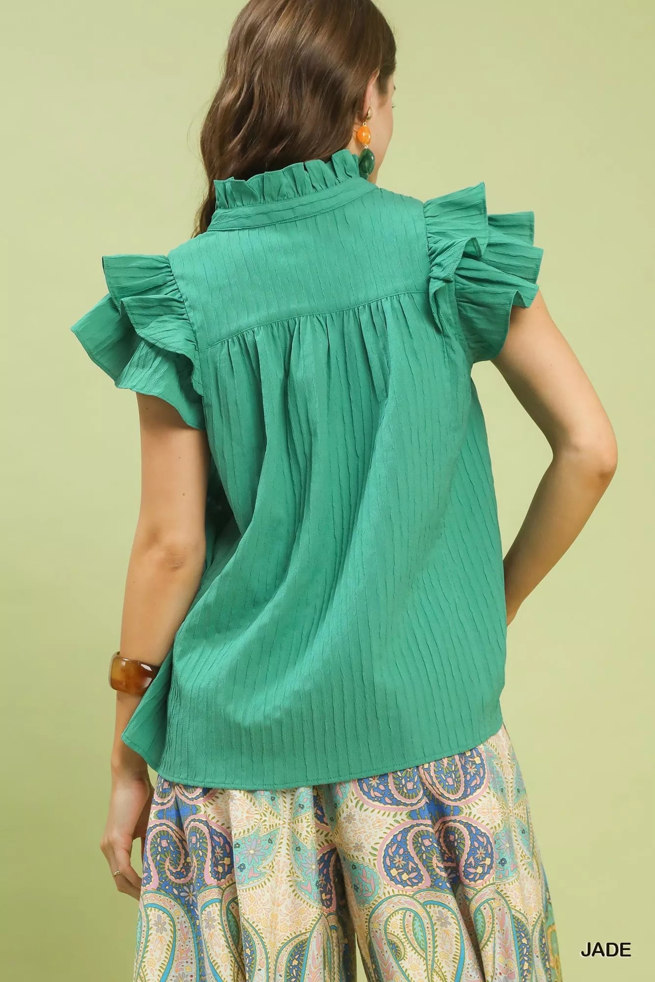 Ruffle Sleeve Textured Babydoll Blouse Umgee