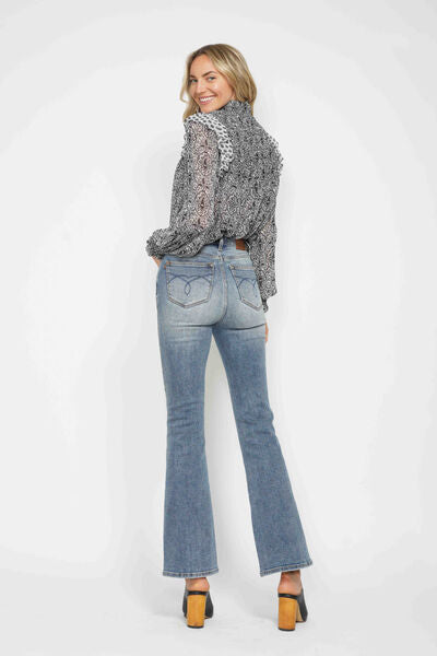 Tummy Control Back Embroidered Pocketed Bootcut Jeans Judy Blue