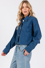 Button Down Cropped Denim Jacket with Patch Pockets Bytos