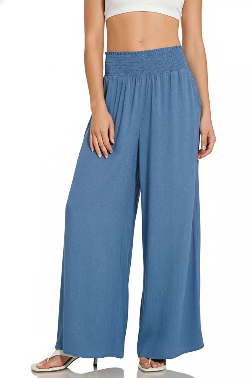 Smocked Waistband Wide Leg Lounge Pants ZENANA