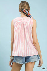 Umgee Mixed Stripe Sleeveless V-Neck Top Trendsi
