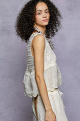 Sleeveless Flowy Fit Crochet Top with Scalloped Border Accents POL