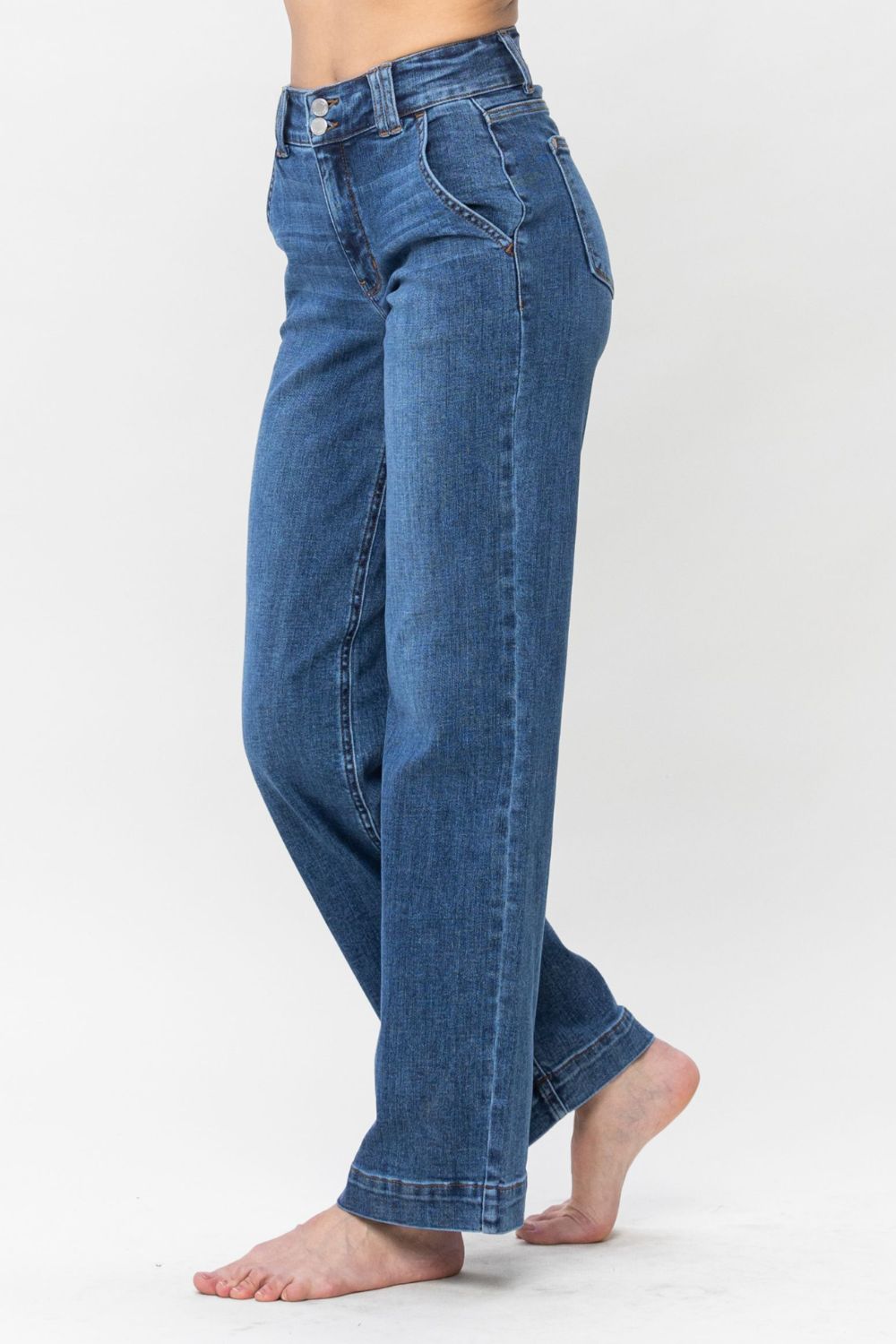 Double Button Wide Leg Jeans Judy Blue   