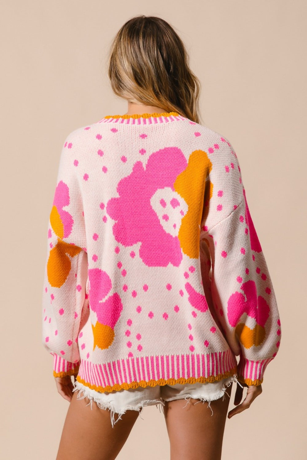 Flower Pattern Contrast Sweater BiBi   