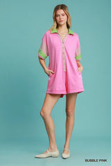 Contrast Trim Button Front Romper Umgee