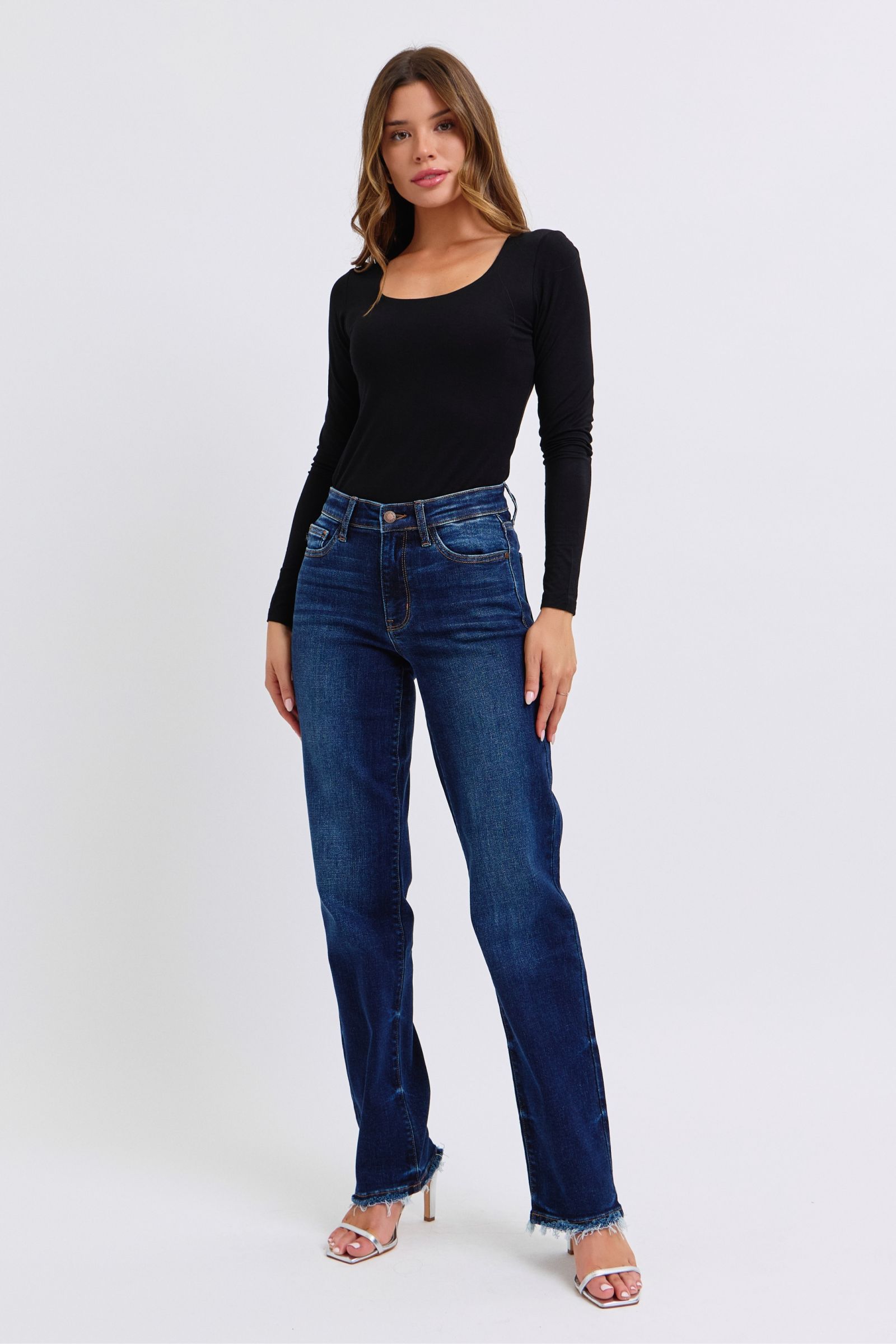 Raw Hem Straight Leg Jeans Judy Blue   