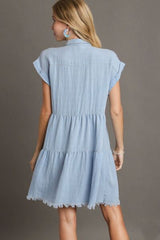 Frayed Hemline Button Down Shirt Dress Umgee