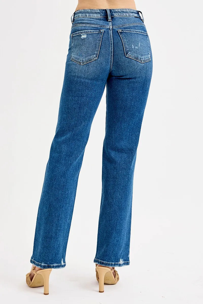 Tummy Control High Rise Straight Distressed Jeans With Plus Size Risen