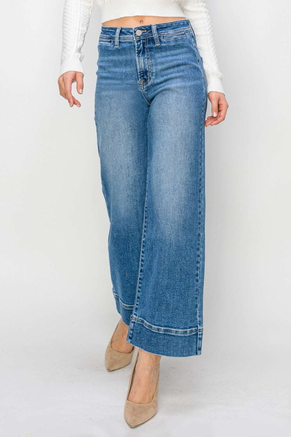 Full Size High Rise Wide Leg Jeans Risen   