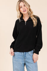 Quarter Zip Long Sleeve Sweatshirt with Pockets BomBom   