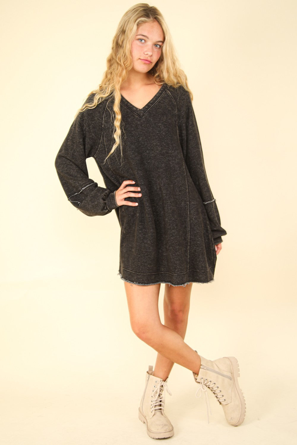 Mineral Washed Oversized A-Line Mini Dress Very J   