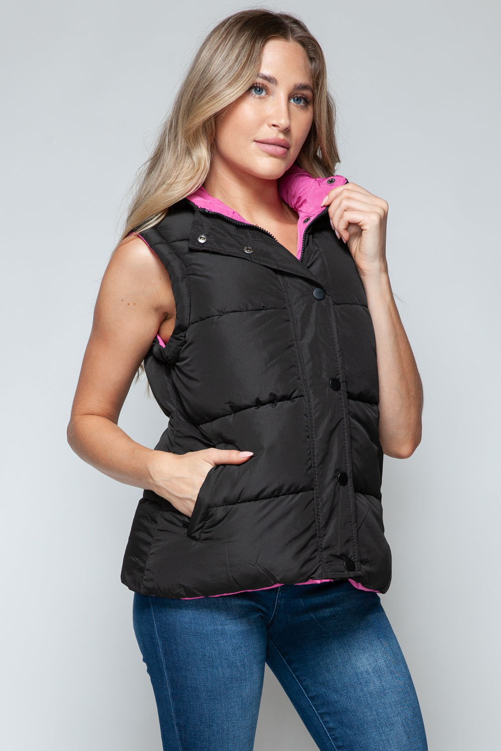 Snap and Zip Closure Hooded Vest Snobbish   