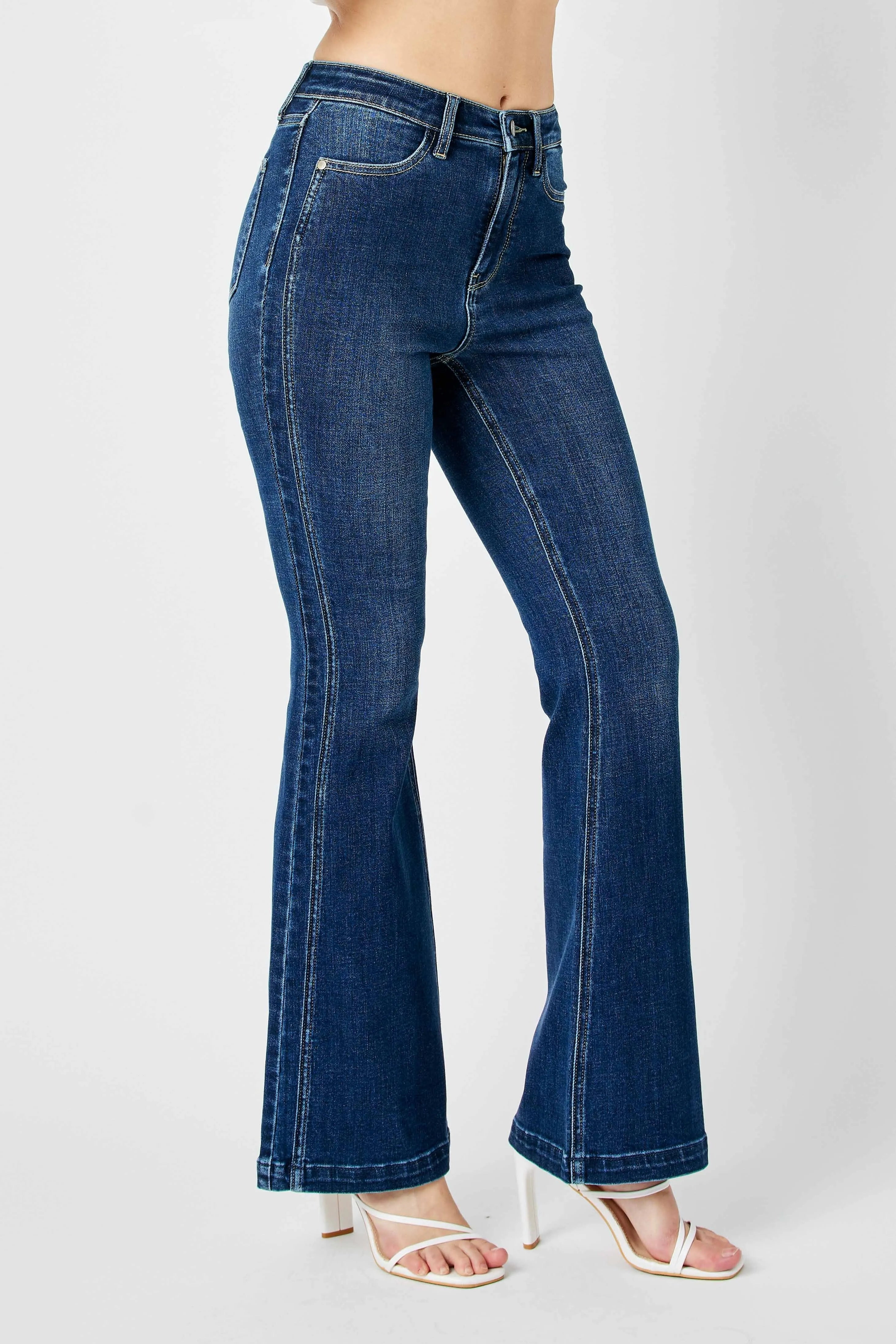 High Waist Angled Side Seam Detail Flare Jeans With Plus Size Judy Blue
