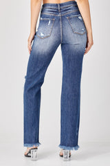 Raw Hem Distressed Straight Jeans Risen   