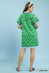 Printed Split Neck Short Sleeve Shift Dress Umgee